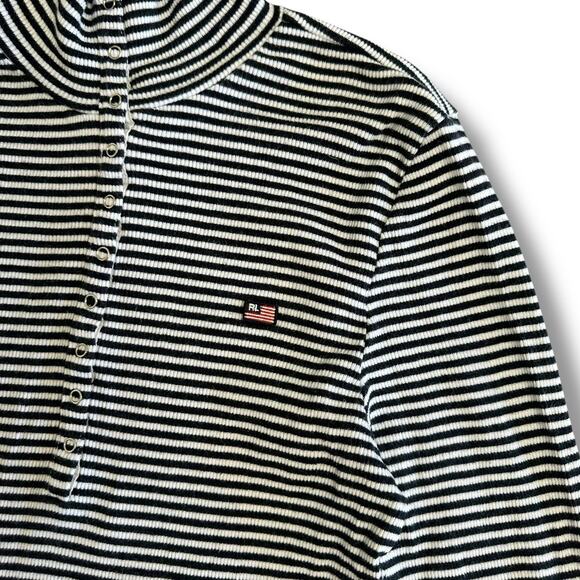 Ralph Lauren‎ Polo Jeans Co M Striped Mock Neck Snap Henley Long Sleeve Top - Picture 6 of 8